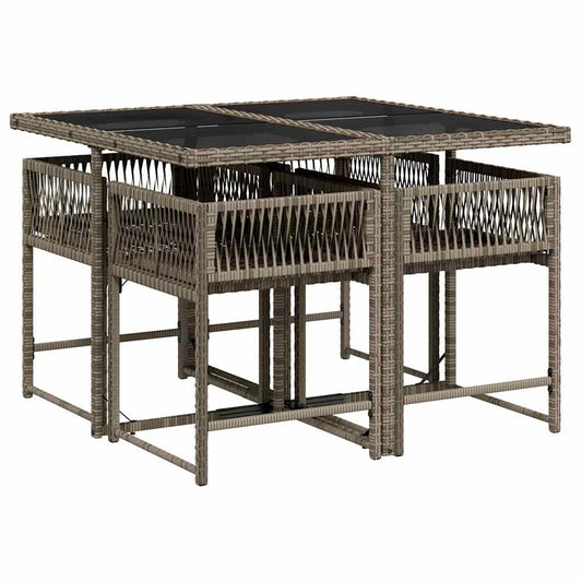 HKH 5 Pcs Conjunto de Jantar P/ Jardim C/ Almofadões Vime Pe Cinza - Cinzeto