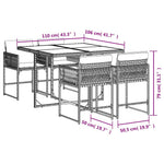 HKH 5 Pcs Conjunto de Jantar P/ Jardim C/ Almofadões Vime Pe Cinza - Cinzeto
