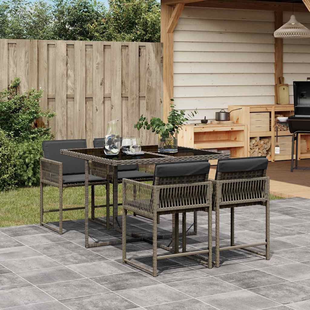 HKH 5 Pcs Conjunto de Jantar P/ Jardim C/ Almofadões Vime Pe Cinza - Cinzeto