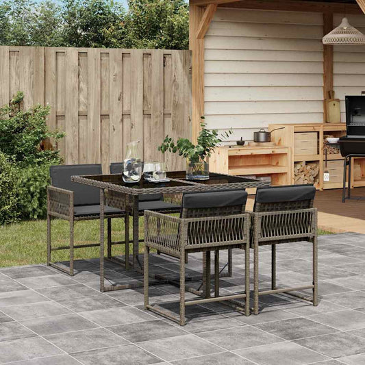 HKH 5 Pcs Conjunto de Jantar P/ Jardim C/ Almofadões Vime Pe Cinza - Cinzeto