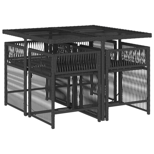 HKH 5 Pcs Conjunto de Jantar P/ Jardim C/ Almofadões Vime Pe - Preto