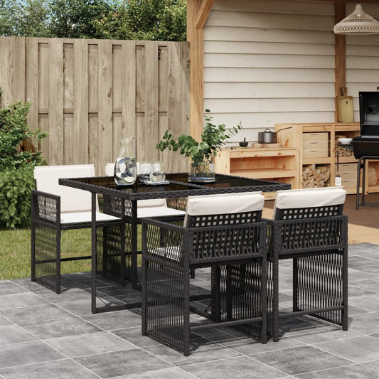HKH 5 Pcs Conjunto de Jantar P/ Jardim C/ Almofadões Vime Pe - Preto