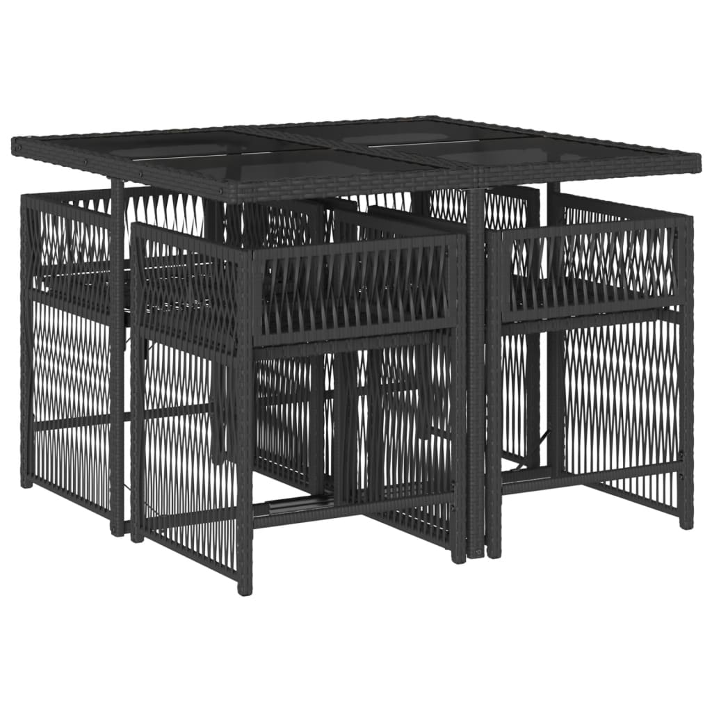 HKH 5 Pcs Conjunto de Jantar P/ Jardim C/ Almofadões Vime Pe - Preto