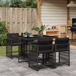HKH 5 Pcs Conjunto de Jantar P/ Jardim C/ Almofadões Vime Pe - Preto