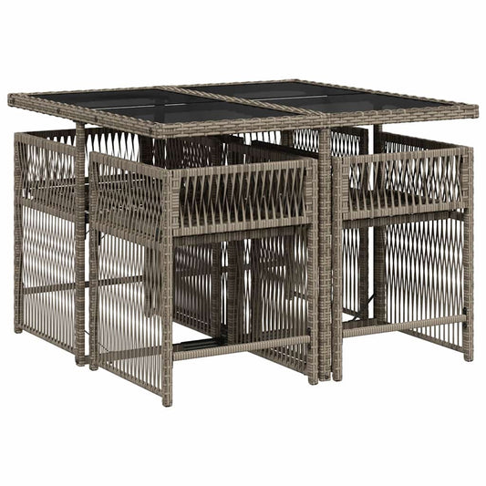 HKH 5 Pcs Conjunto de Jantar P/ Jardim C/ Almofadões Vime Pe Cinza - Cinzeto