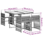 HKH 5 Pcs Conjunto de Jantar P/ Jardim C/ Almofadões Vime Pe Cinza - Cinzeto