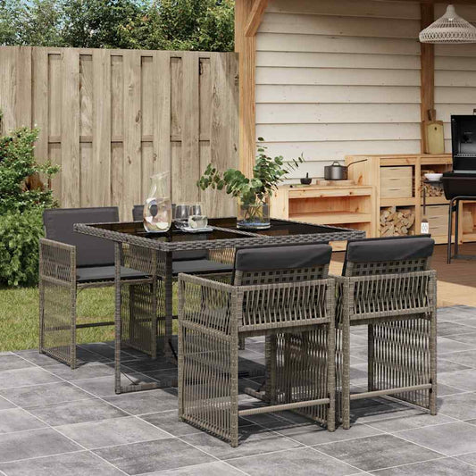 HKH 5 Pcs Conjunto de Jantar P/ Jardim C/ Almofadões Vime Pe Cinza - Cinzeto