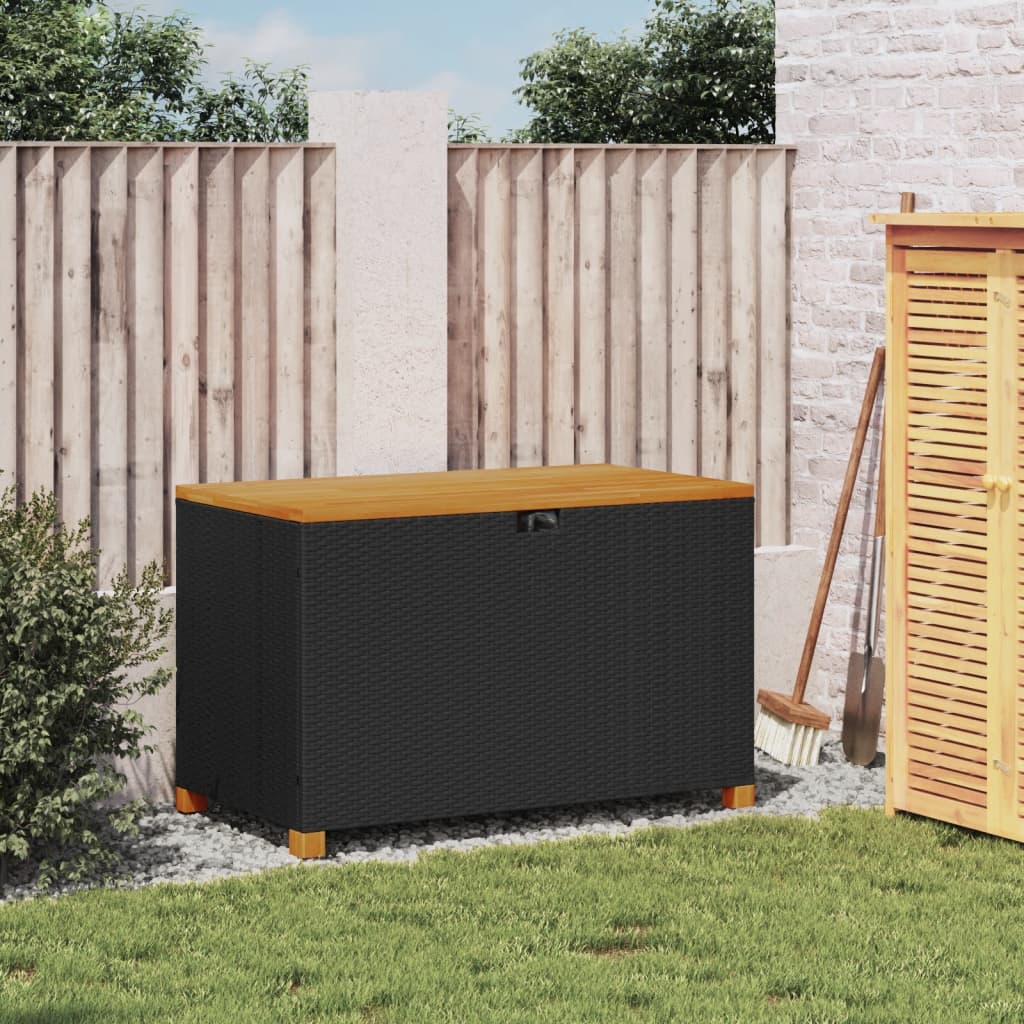 HKH Caja de Almacenamiento de Jardín Mimbre/Madera Maciza de Acacia - Negra