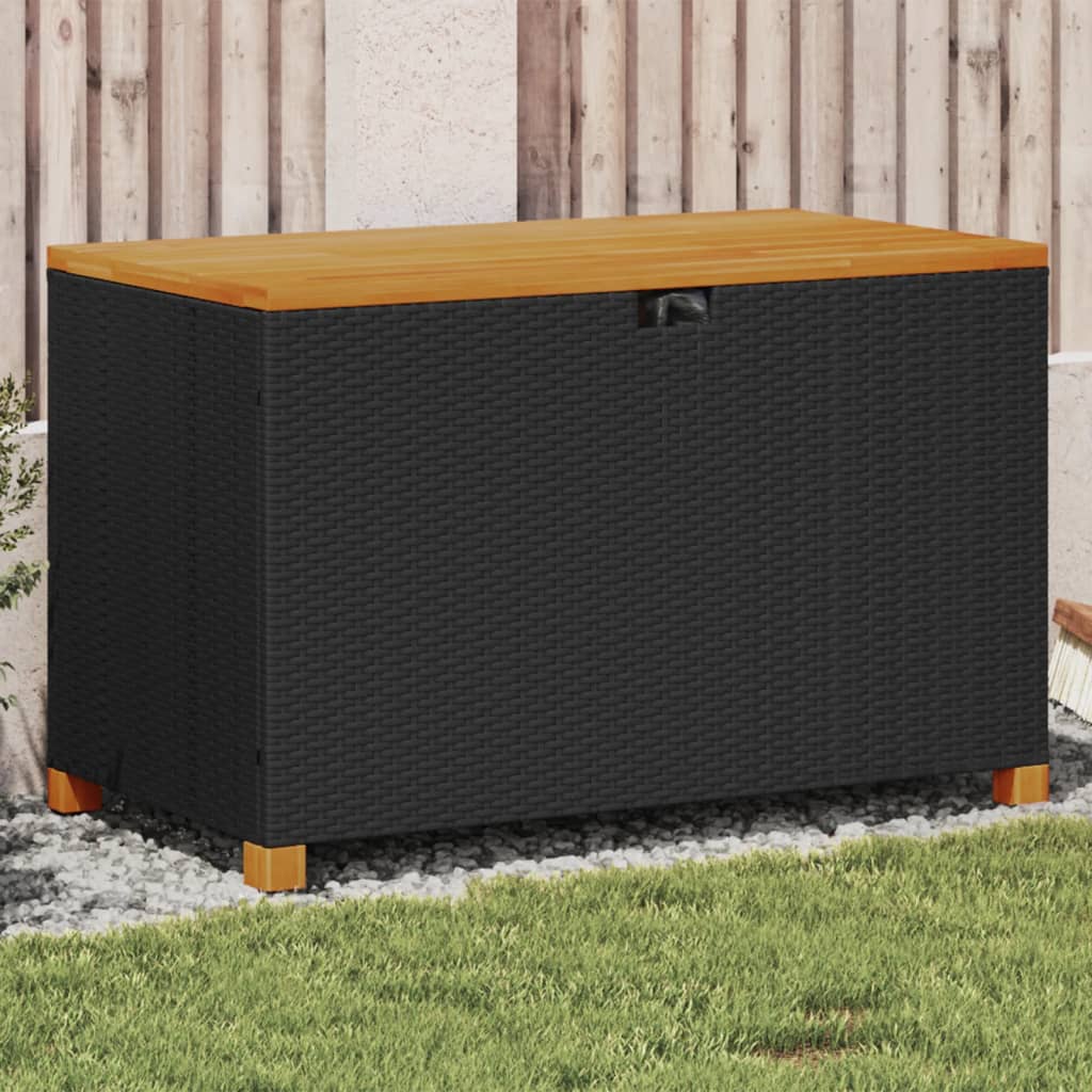HKH Caja de Almacenamiento de Jardín Mimbre/Madera Maciza de Acacia - Negra