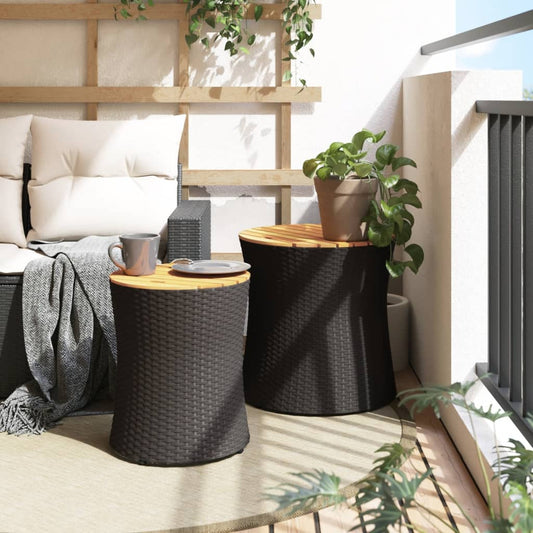 HKH Mesas de Apoio P/ Jardim C/ Tampo de Madeira 2pcs Vime Pe - Preto