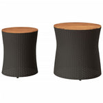 HKH Mesas de Apoio P/ Jardim C/ Tampo de Madeira 2pcs Vime Pe - Preto