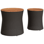 HKH Mesas de Apoio P/ Jardim C/ Tampo de Madeira 2pcs Vime Pe - Preto