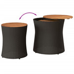 HKH Mesas de Apoio P/ Jardim C/ Tampo de Madeira 2pcs Vime Pe - Preto
