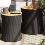 HKH Mesas de Apoio P/ Jardim C/ Tampo de Madeira 2pcs Vime Pe - Preto