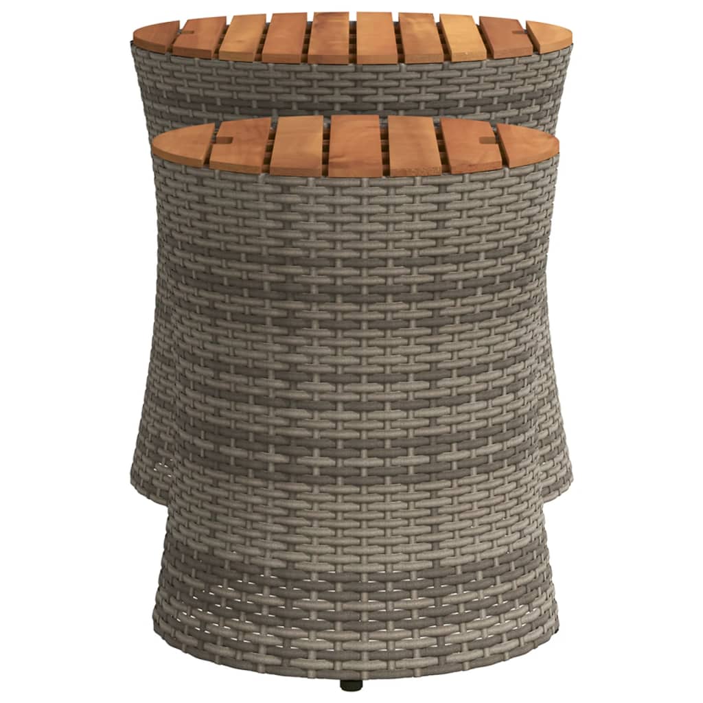 HKH Mesas de Apoio P/ Jardim C/ Tampo de Madeira 2pcs Vime Pe Cinza - Cinzento