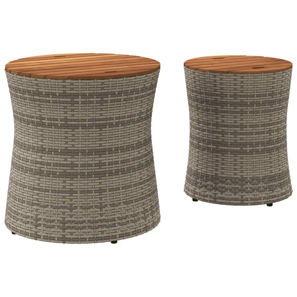 HKH Mesas de Apoio P/ Jardim C/ Tampo de Madeira 2pcs Vime Pe Cinza - Cinzento
