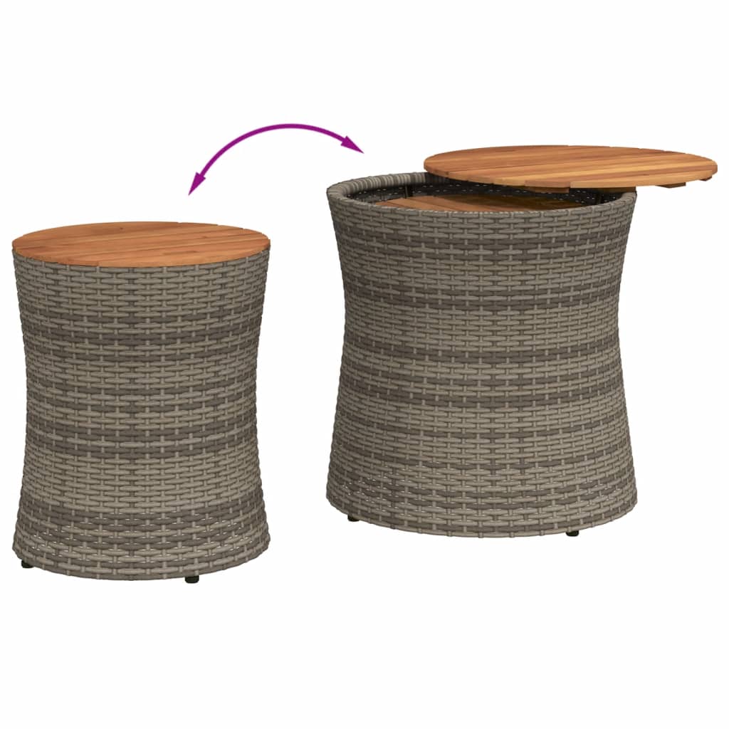 HKH Mesas de Apoio P/ Jardim C/ Tampo de Madeira 2pcs Vime Pe Cinza - Cinzento