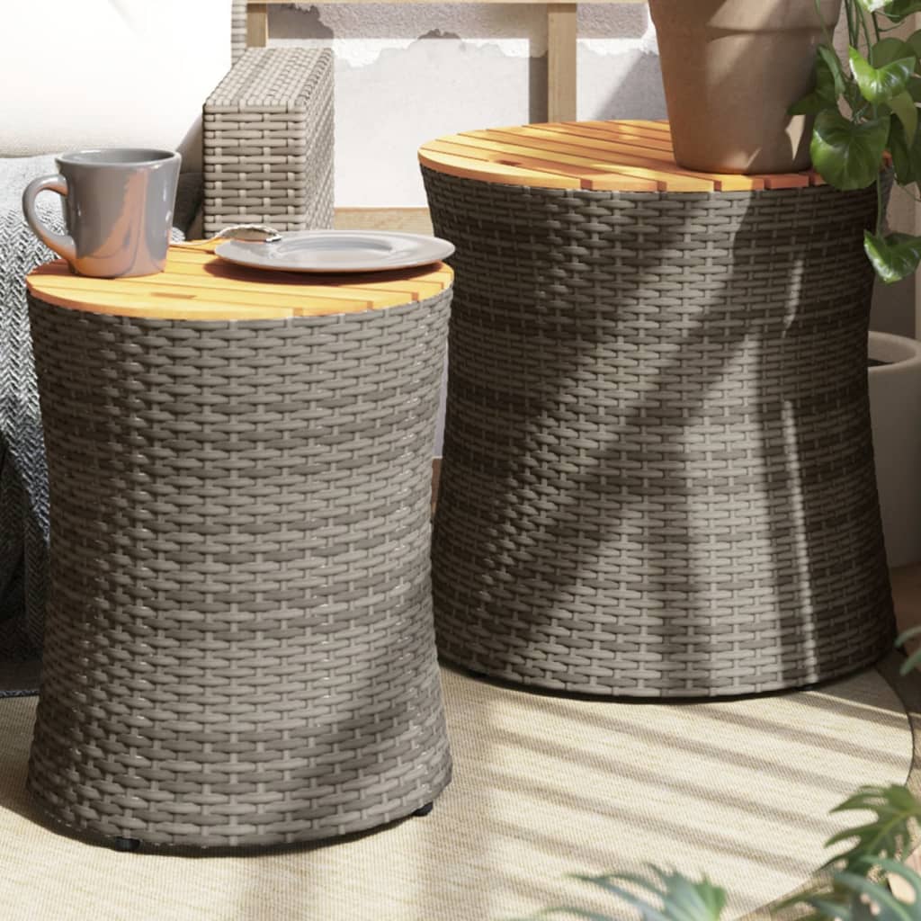 HKH Mesas de Apoio P/ Jardim C/ Tampo de Madeira 2pcs Vime Pe Cinza - Cinzento
