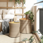 HKH Mesas de Apoio P/ Jardim C/ Tampo de Madeira 2pcs Vime Pe - Bege