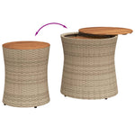 HKH Mesas de Apoio P/ Jardim C/ Tampo de Madeira 2pcs Vime Pe - Bege