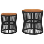 HKH Mesas de Apoio P/ Jardim C/ Tampo de Madeira 2pcs Vime Pe - Preto