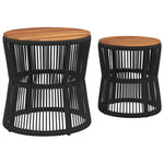 HKH Mesas de Apoio P/ Jardim C/ Tampo de Madeira 2pcs Vime Pe - Preto
