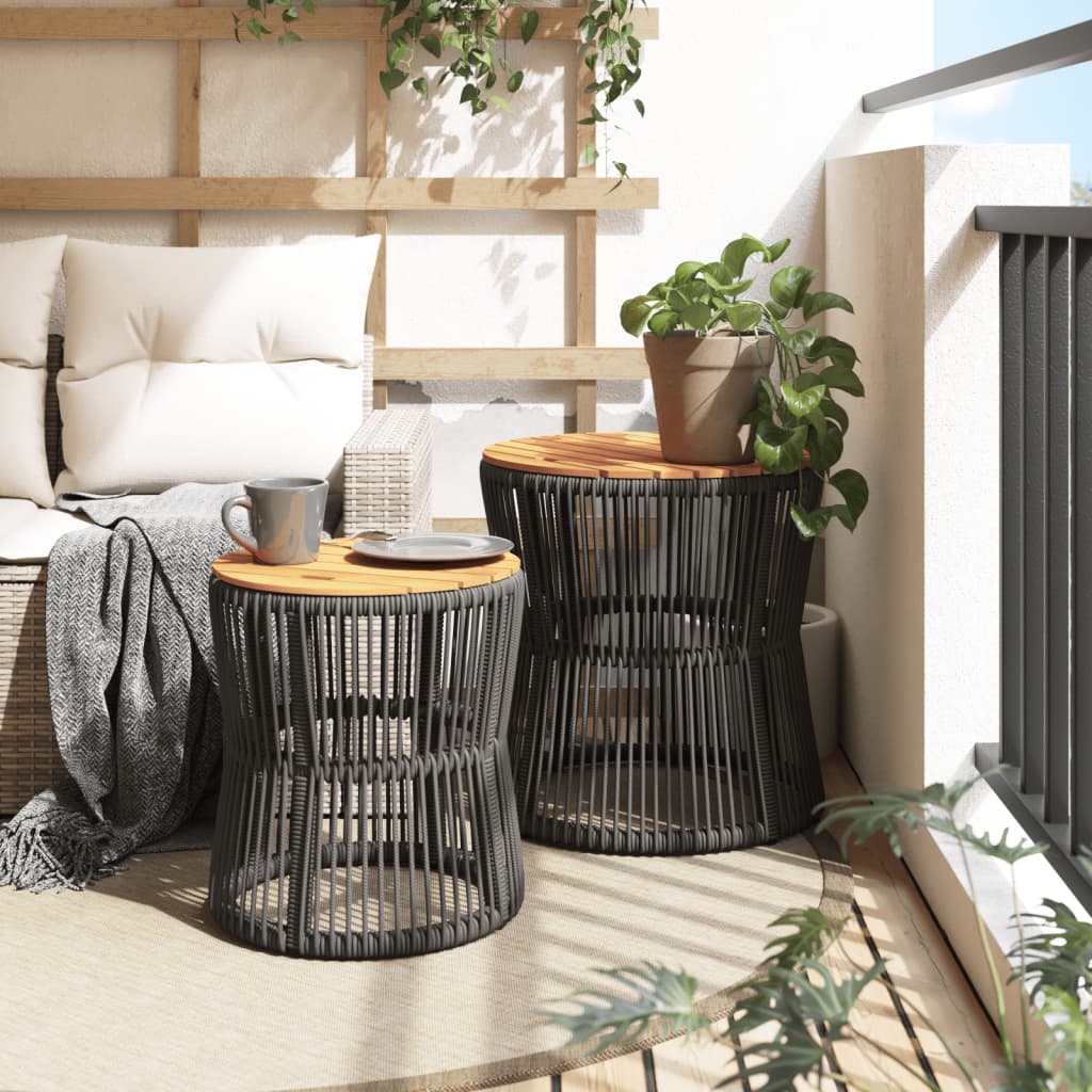 HKH Mesas Auxiliares Para Jardín Con Tablero de Madera 2uds Ratán Pie Gris - Gris