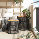 HKH Mesas de Apoio P/ Jardim C/ Tampo de Madeira 2pcs Vime Pe Cinza - Cinzento