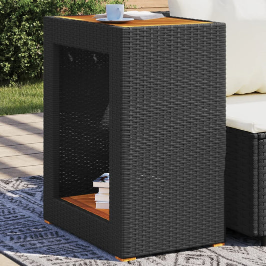 HKH Mesa Apoio Jardim C/ Tampo Madeira Vime Pe - Preto