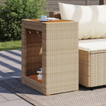 HKH Mesa Auxiliar de Jardín con Tablero de Madera y Base de Mimbre - Beige