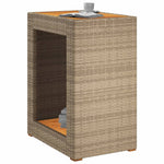 HKH Mesa Auxiliar de Jardín con Tablero de Madera y Base de Mimbre - Beige
