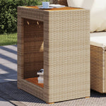 HKH Mesa Auxiliar de Jardín con Tablero de Madera y Base de Mimbre - Beige