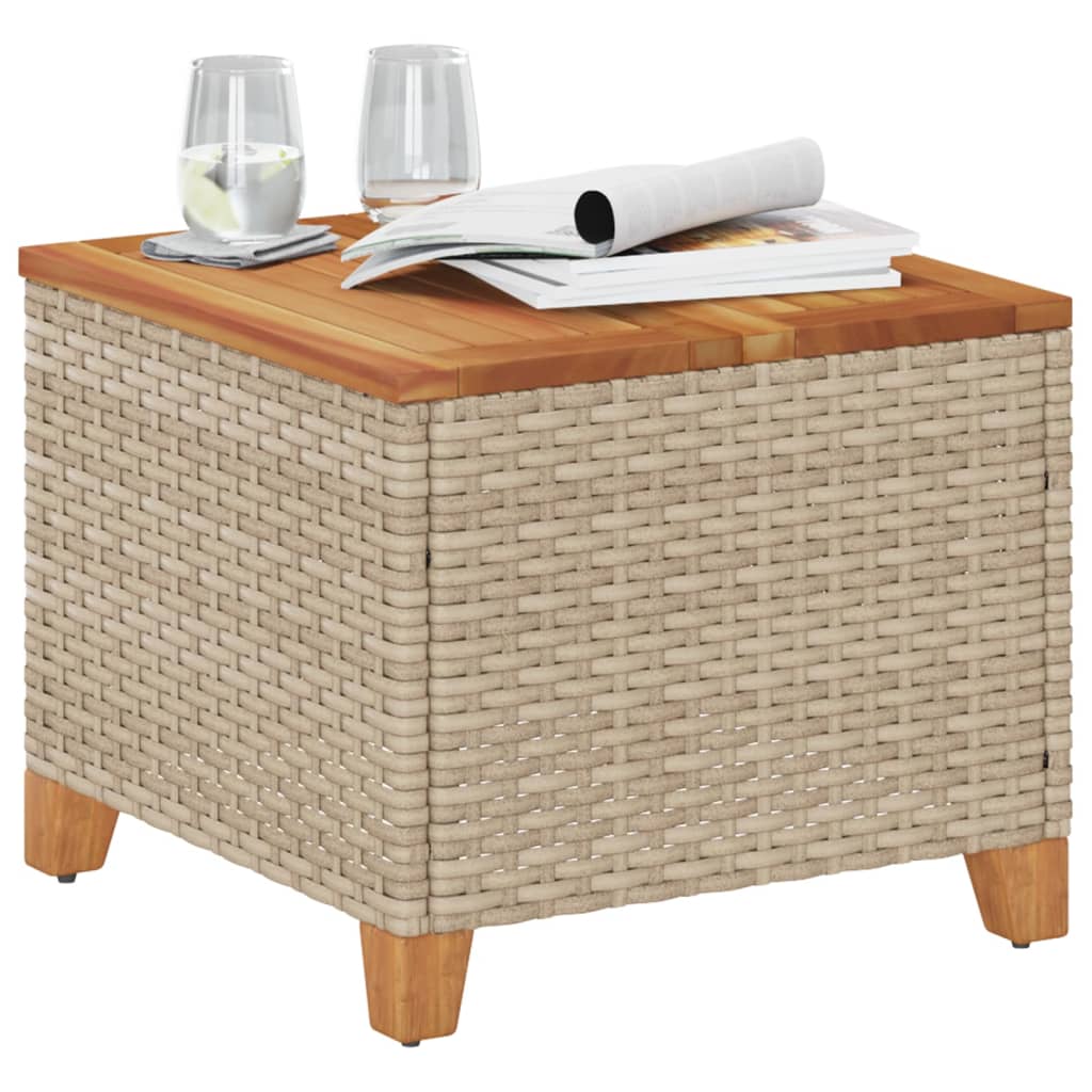 HKH Mesa de Jardim 45x45x37 Cm Vime Pe e Madeira de Acácia - Bege