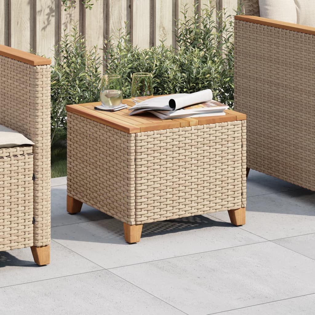 HKH Mesa de Jardim 45x45x37 Cm Vime Pe e Madeira de Acácia - Bege
