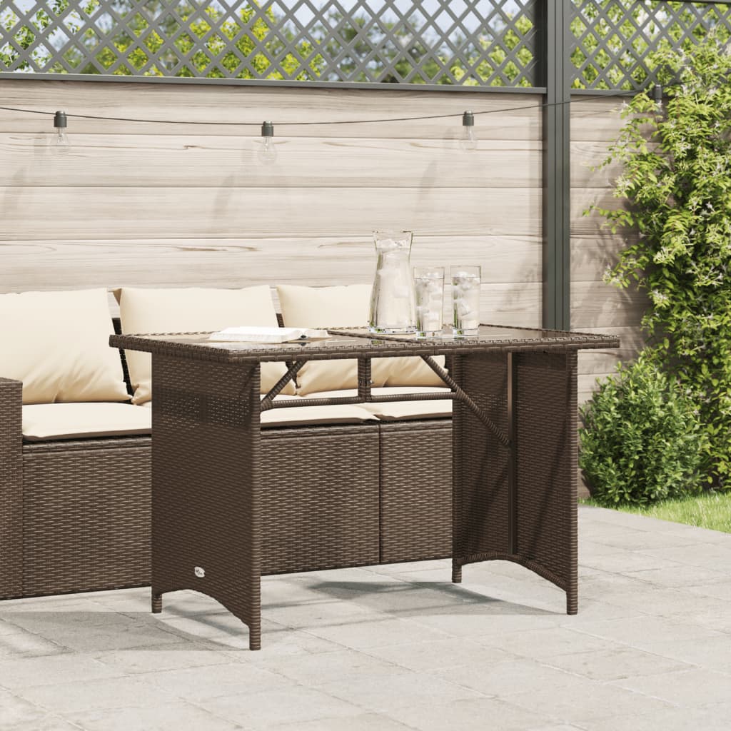 HKH Mesa de Jardim com Tampo de Vidro 110x68x70 Cm Vime Pe Castanho - Marrom