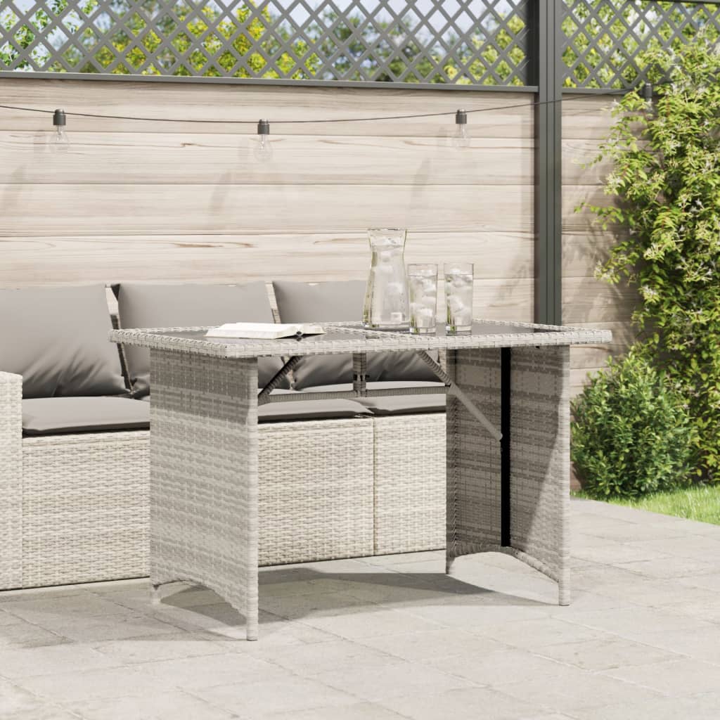 HKH Mesa Jardim C/ Tampo de Vidro 110x68x70 Cm Vime Pe Cinza-claro - Cinzento