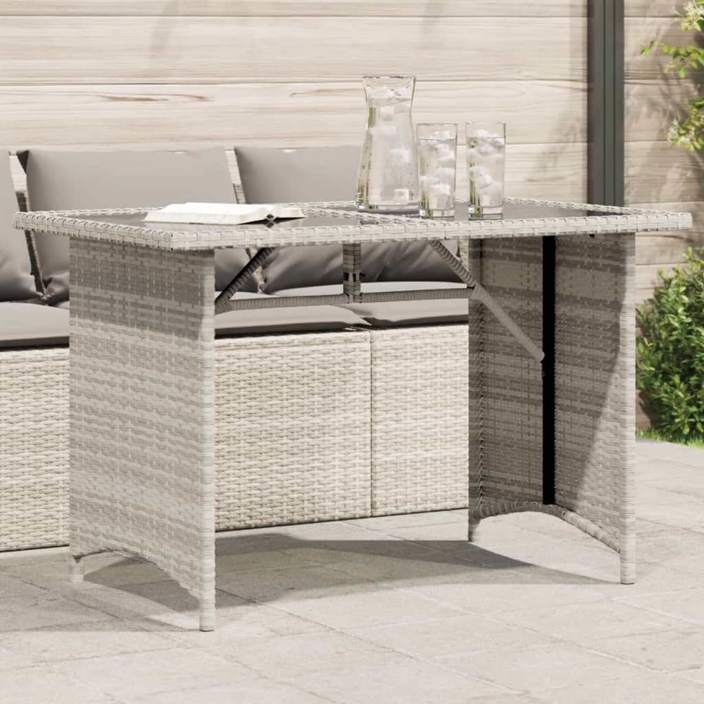 HKH Mesa Jardim C/ Tampo de Vidro 110x68x70 Cm Vime Pe Cinza-claro - Cinzento