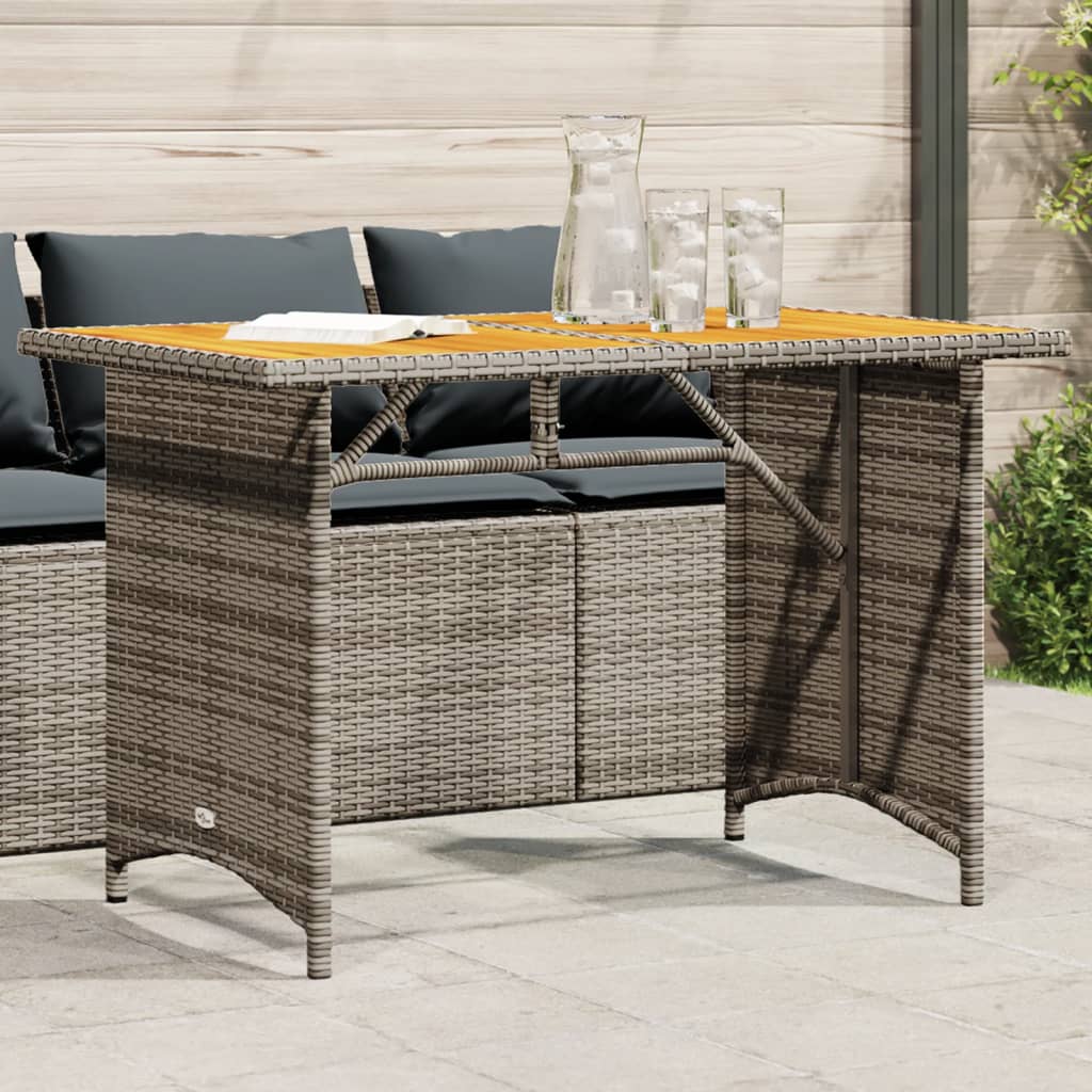 HKH Mesa de Jardim com Tampo de Madeira 110x68x70 Cm Vime Pe Cinza - Cinzento