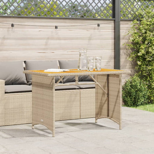 HKH Mesa de Jardim com Tampo de Madeira 110x68x70 Cm Vime Pe - Bege