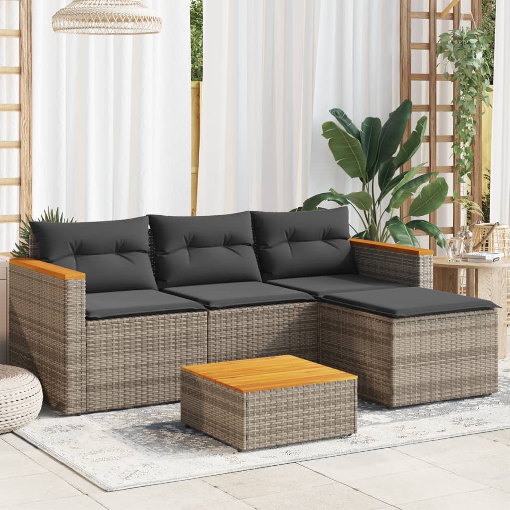 HKH Set de Sofás de Jardín de 3 Piezas con Cojines Ratán PE - Gris