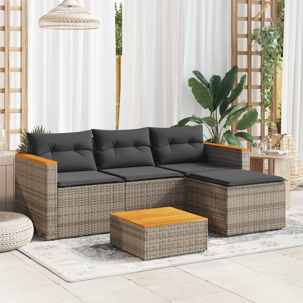 HKH Set de Sofás de Jardín de 3 Piezas con Cojines Ratán PE - Gris