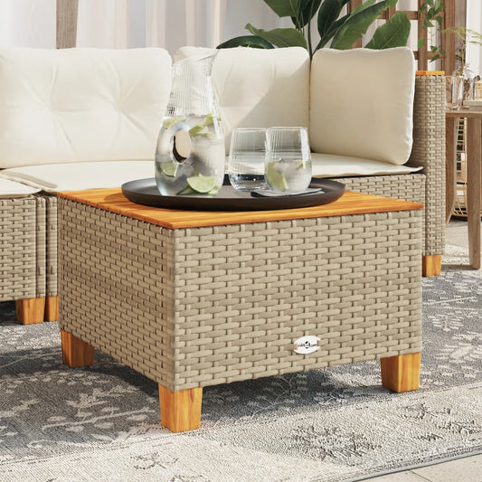 HKH Mesa de Jardim 55x55x36 Cm Vime Pe e Madeira de Acácia - Bege
