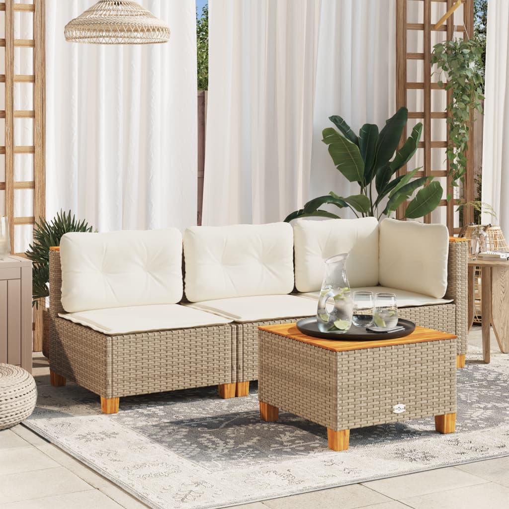 HKH Mesa de Jardim 55x55x36 Cm Vime Pe e Madeira de Acácia - Bege