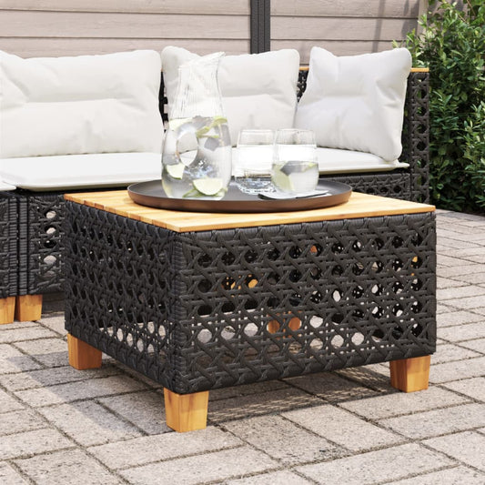 HKH Mesa de Jardim 55x55x36 Cm Vime Pe e Madeira de Acácia - Preto