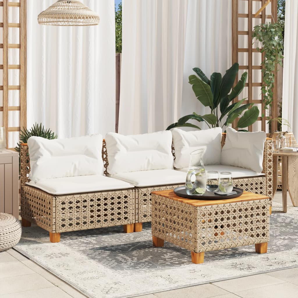 HKH Mesa de Jardim 55x55x36 Cm Vime Pe e Madeira de Acácia - Bege