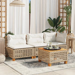 HKH Mesa de Jardim 55x55x36 Cm Vime Pe e Madeira de Acácia - Bege
