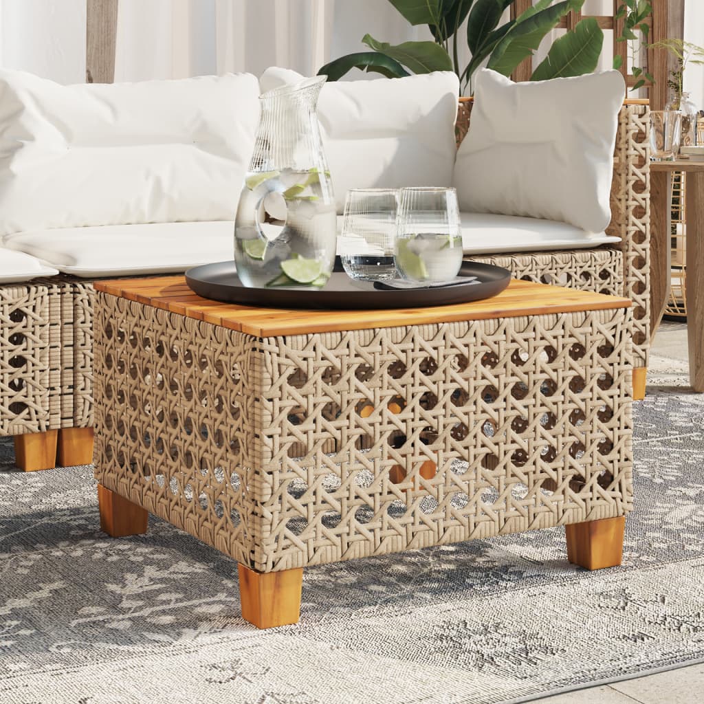 HKH Mesa de Jardim 55x55x36 Cm Vime Pe e Madeira de Acácia - Bege