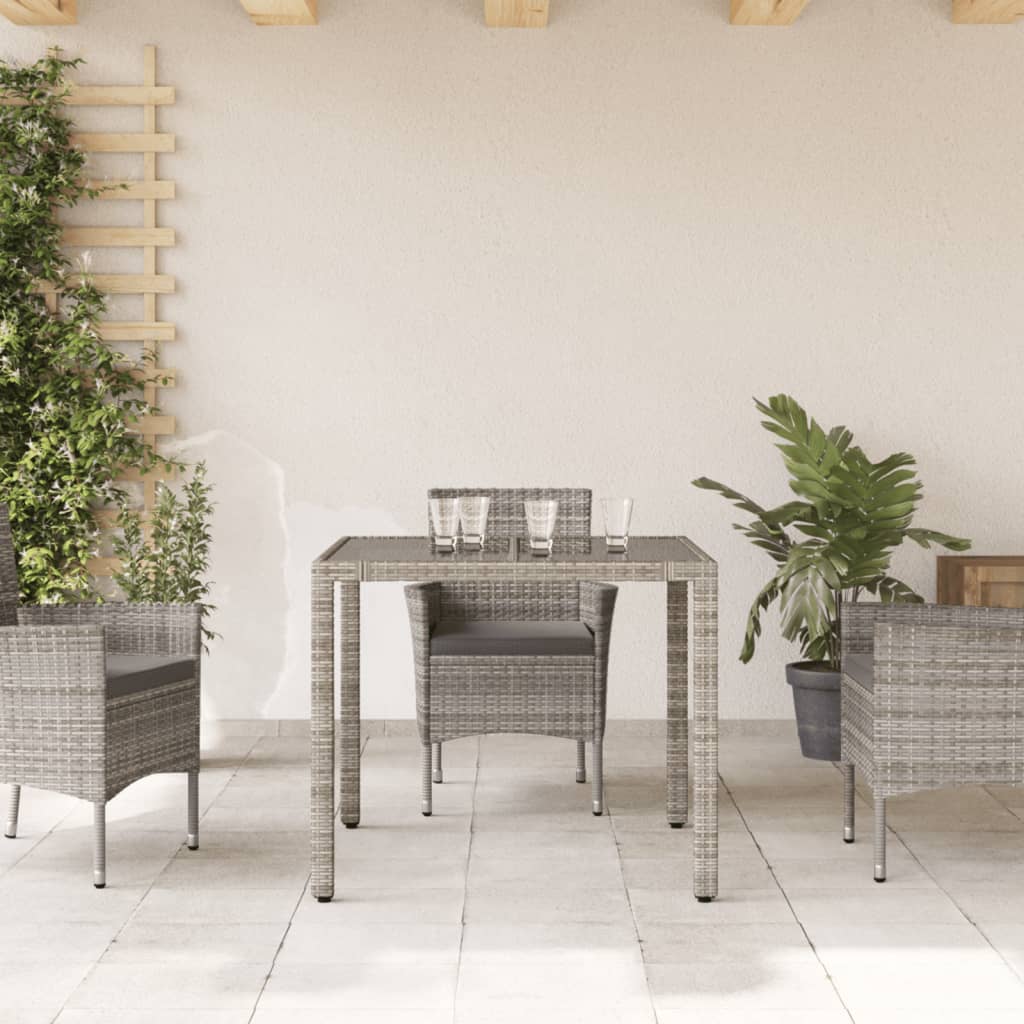 HKH Mesa de Jardim com Tampo de Vidro Vime Pe - Cinzento