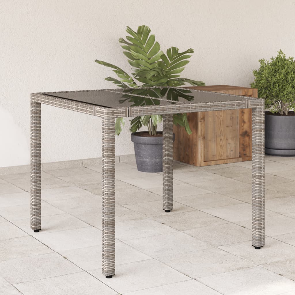 HKH Mesa de Jardim com Tampo de Vidro Vime Pe - Cinzento