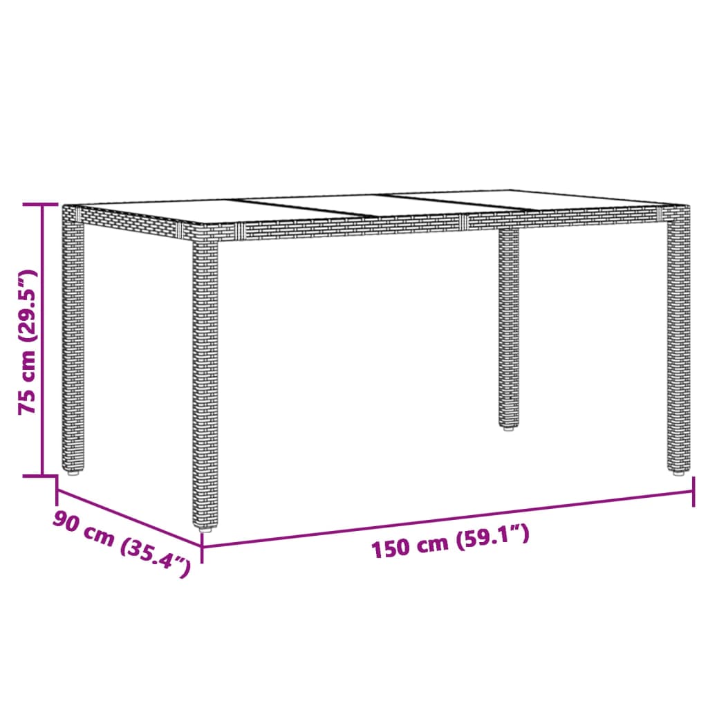 Mesa de jardín HKH con tapa de cristal de ratán PE - Gris